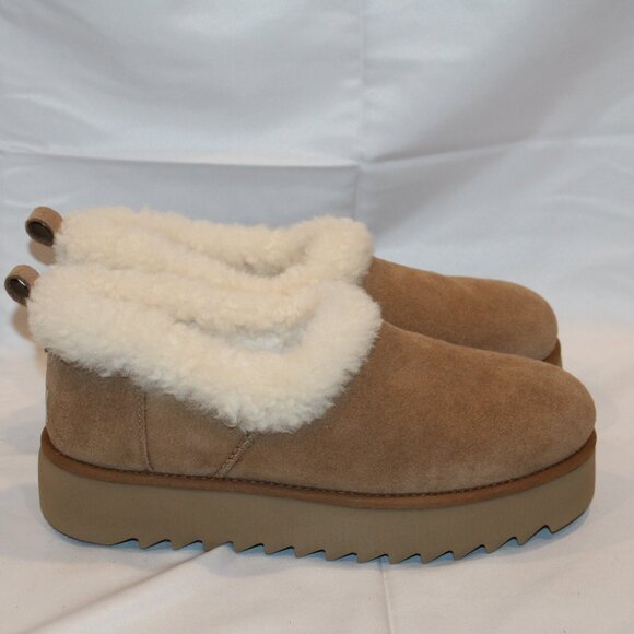 NEW UGG WOMEN'S NITA PLATFORM SUEDE SHEARLING LINED CUFF SLIPPERS SHOES CHESTNUT - Picture 1 of 7